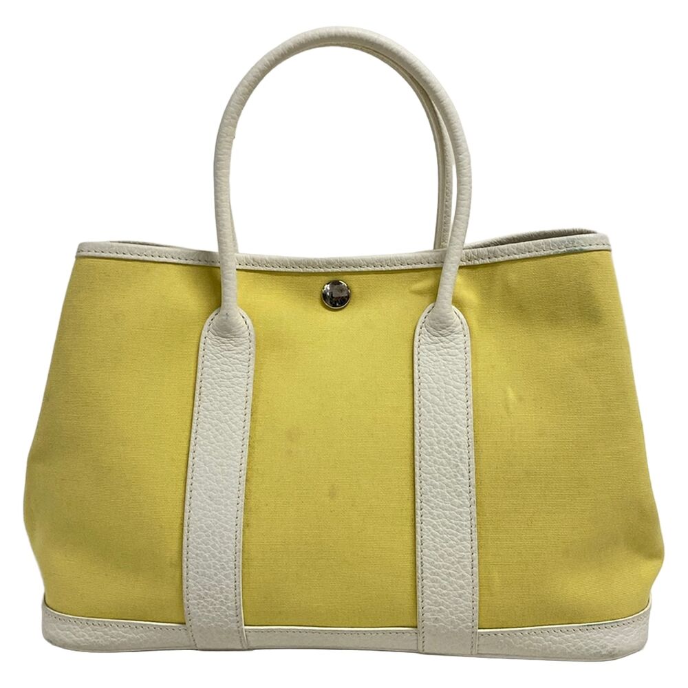 Hermès Garden Party TPM Handbag Jaune Poussin White Toile Officier Leather